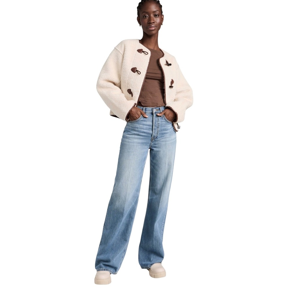 Splendid x Cella Jane Reversible Faux Shearling Toggle Jacket Brown Cream Womens - Picture 3 of 13